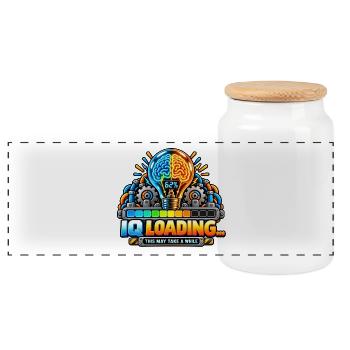 IQ Loading Gehirn Neon Design - Panorama Keksdose mit Holzdeckel - Weiß - Vorne