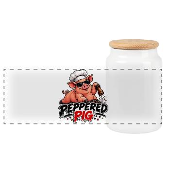 Peppered Pig Kochchef Cartoon - Panorama Keksdose mit Holzdeckel - Weiß - Vorne