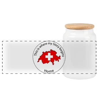 Schweiz - This is where My Story beginns - Panorama Keksdose mit Holzdeckel - Weiß - Vorne