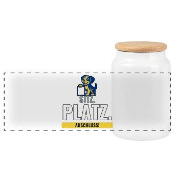 Geschenk zum Welpenschul-Abschluss mit Hund - Panorama Keksdose mit Holzdeckel - Weiß - Vorne