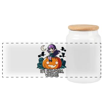 Halloweenhexen - Panorama Keksdose mit Holzdeckel - Weiß - Vorne