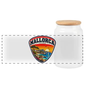 Mallorca - Palmen - Spanien - Espana - Insel - Panorama Keksdose mit Holzdeckel - Weiß - Vorne