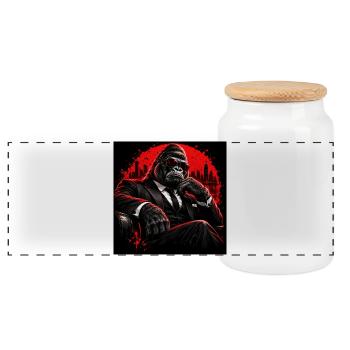 Red Black Business Gorilla - Panorama Keksdose mit Holzdeckel - Weiß - Vorne