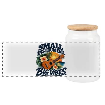 Small Instrument Big Vibes – Ukulele - Panorama Keksdose mit Holzdeckel - Weiß - Vorne