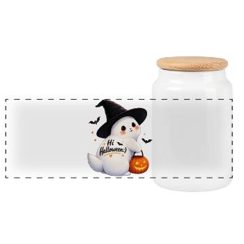 Süßes Halloween-Kaninchen mit Hexenhut - Panorama Keksdose mit Holzdeckel - Weiß - Vorne