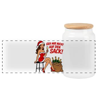 Nikolausfrau Outfit - Geh mir nicht auf den Sack - Panorama Keksdose mit Holzdeckel - Weiß - Vorne