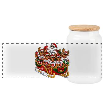 Lustiger Fussball-Weihnachtspulli- Fussball Outfit - Panorama Keksdose mit Holzdeckel - Weiß - Vorne