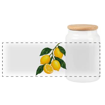 Zitruszweig Gelbe Lemons Motiv - Panorama Keksdose mit Holzdeckel - Weiß - Vorne