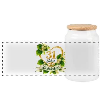 31.Hochzeitstag , 31 Jahre Lindenhochzeit - Panorama Keksdose mit Holzdeckel - Weiß - Vorne