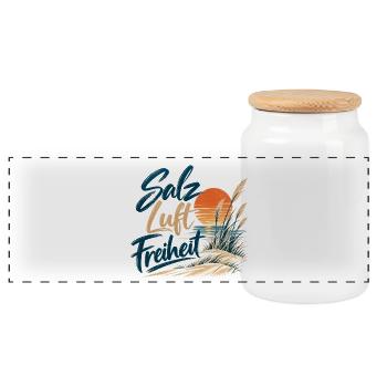 Salzluft Freiheit am Strand - Panorama Keksdose mit Holzdeckel - Weiß - Vorne