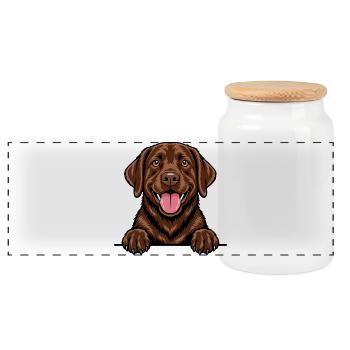 Brauner Labrador - Panorama Keksdose mit Holzdeckel - Weiß - Vorne
