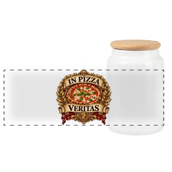Im Pizza Veritas Emblem - Panorama Keksdose mit Holzdeckel - Weiß - Vorne