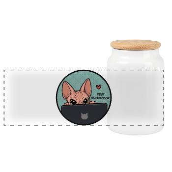 Beste Supervisor Katze - Sphynx Cat  - Panorama Keksdose mit Holzdeckel - Weiß - Vorne