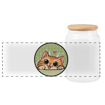 Orange Cat cute - Katze mit Kulleraugen - Panorama Keksdose mit Holzdeckel - Weiß - Vorne