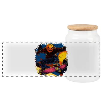 Halloween Skater / Skateboard Halloween - Panorama Keksdose mit Holzdeckel - Weiß - Vorne
