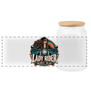 Lady Rider Motoheldin - Panorama Keksdose mit Holzdeckel - Weiß - Vorne