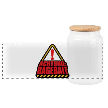 Achtung Ragebait Warnschild Typografie Shirt - Panorama Keksdose mit Holzdeckel - Weiß - Vorne