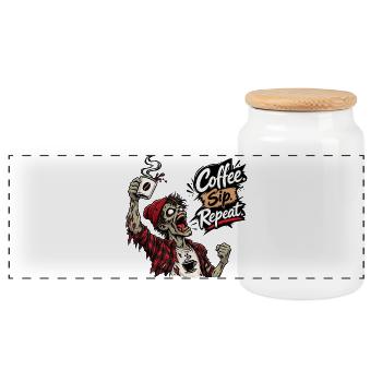 Kaffeeliebhaber Zombie Kaffee Spruch Design - Panorama Keksdose mit Holzdeckel - Weiß - Vorne