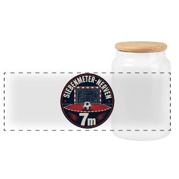 Siebenmeter Nerven Handball Vintage Badge Shirt - Panorama Keksdose mit Holzdeckel - Weiß - Vorne