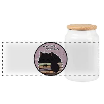 Gemütliche Katzennickerchen und Kaffee - Panorama Keksdose mit Holzdeckel - Weiß - Vorne