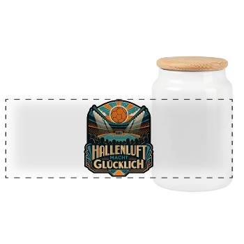 Hallenluft macht glücklich Handball Arena Shirt - Panorama Keksdose mit Holzdeckel - Weiß - Vorne