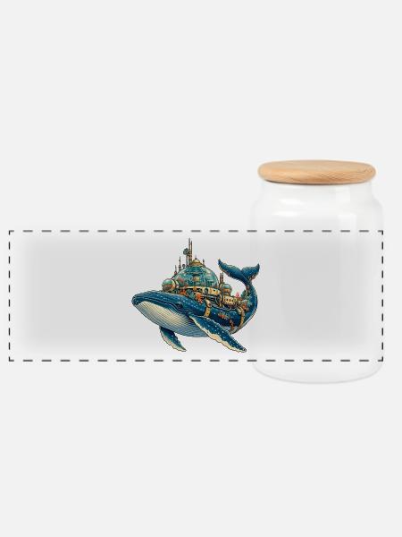 SteampunkWale Unterwasserkosmos - Panorama Keksdose mit Holzdeckel - Weiß