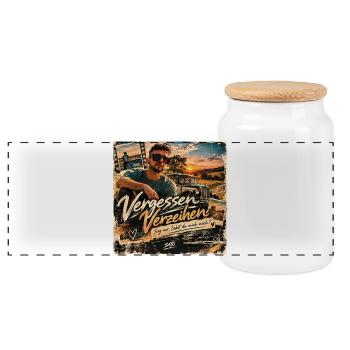 Vergessen Verzeihen – SATO | Retro Design - Panorama Keksdose mit Holzdeckel - Weiß - Vorne