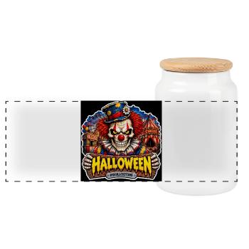 SkullCostume Halloween Edition: Der Killerclown - Panorama Keksdose mit Holzdeckel - Weiß - Vorne