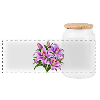 Rosa Lilien-Strauß-Druck - Panorama Keksdose mit Holzdeckel - Weiß - Vorne