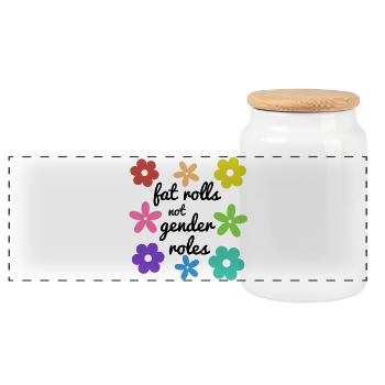 Fat Rolls, keine Geschlechterrollen (Schwarz) - Panorama Keksdose mit Holzdeckel - Weiß - Vorne