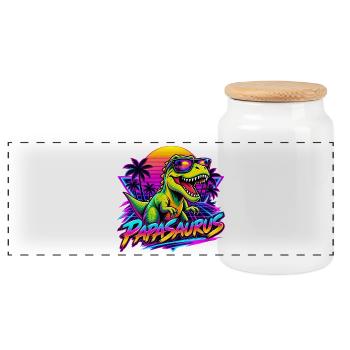  Papasaurus Dinosaurier Sonnenbrille Retro 80er - Panorama Keksdose mit Holzdeckel - Weiß - Vorne