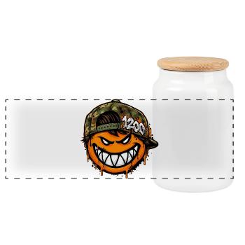 Graffiti Smily mit Camouflage Cap - Panorama Keksdose mit Holzdeckel - Weiß - Vorne