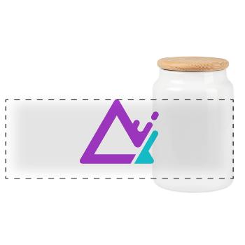 Geometrischer Berg-Logo in Lila Cyan - Panorama Keksdose mit Holzdeckel - Weiß - Vorne