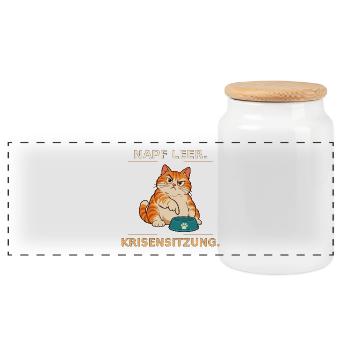 Krisensitzung der hungrigen Katze - Panorama Keksdose mit Holzdeckel - Weiß - Vorne