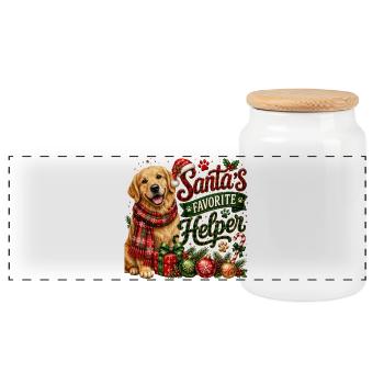 🎁 Weihnachts-Golden Retriever - Panorama Keksdose mit Holzdeckel - Weiß - Vorne