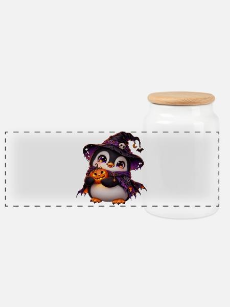Halloween-Pinguinpinguin - Panorama Keksdose mit Holzdeckel - Weiß