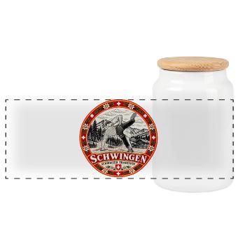 Schwingen Schweizer Tradition - Panorama Keksdose mit Holzdeckel - Weiß - Vorne