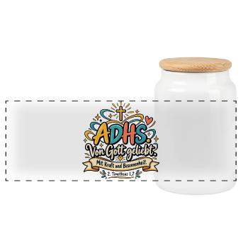 ADHS Liebe Gottes Kraft - Panorama Keksdose mit Holzdeckel - Weiß - Vorne