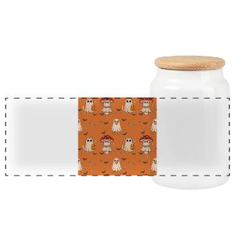 Halloween Katzen Geister Pilz Muster - Panorama Keksdose mit Holzdeckel - Weiß - Vorne