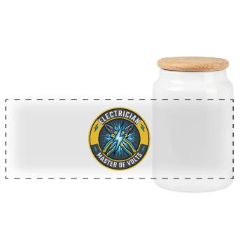 Elektriker Master Of Volts Blitzabzeichen-Geschenk - Panorama Keksdose mit Holzdeckel - Weiß - Vorne