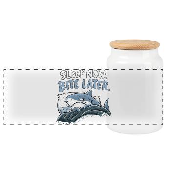 Sleep Now Bite Later Hai Schlaf Humor Haifamilie - Panorama Keksdose mit Holzdeckel - Weiß - Vorne