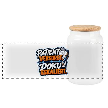 Patient versorgt, Doku eskaliert - Panorama Keksdose mit Holzdeckel - Weiß - Vorne