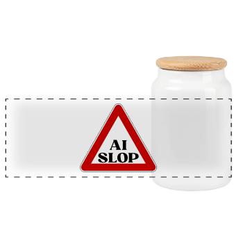 AI SLOP WARNSCHILD ACHTUNG KI MÜLL LUSTIGER SPRUCH - Panorama Keksdose mit Holzdeckel - Weiß - Vorne