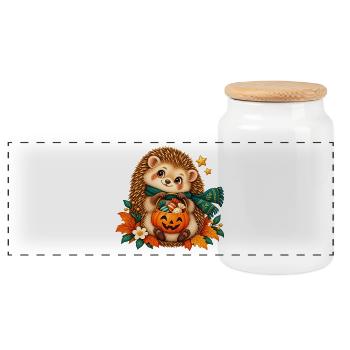 Igel-Herbst-Kürbis Halloween - Panorama Keksdose mit Holzdeckel - Weiß - Vorne