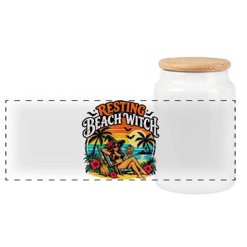 Resting Beach Witch Tropisches lustiges Halloween - Panorama Keksdose mit Holzdeckel - Weiß - Vorne