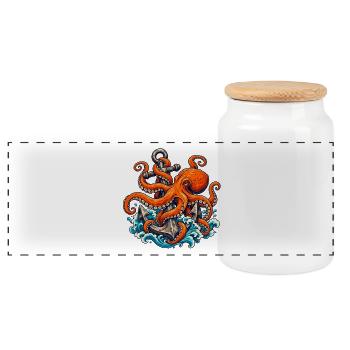 Oktopus, der einen verwitterten Anker hält - Panorama Keksdose mit Holzdeckel - Weiß - Vorne