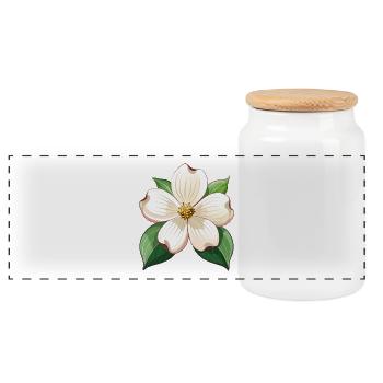 Hartriegelblume - Panorama Keksdose mit Holzdeckel - Weiß - Vorne