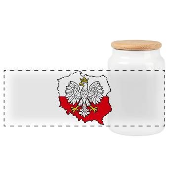 Polnischer Adler auf der zweifarbigen Karte Polens - Panorama Keksdose mit Holzdeckel - Weiß - Vorne