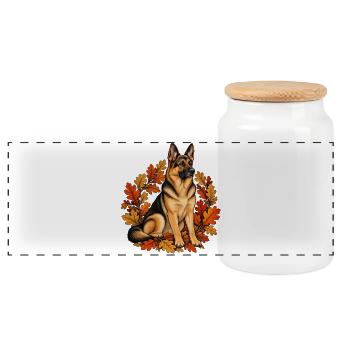 Schäferhund im Herbst - Hund mit Eichenlaub - Panorama Keksdose mit Holzdeckel - Weiß - Vorne