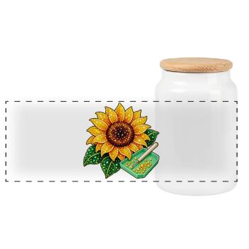 Diamond Painting Motiv - Funkelnde Sonnenblume - Panorama Keksdose mit Holzdeckel - Weiß - Vorne